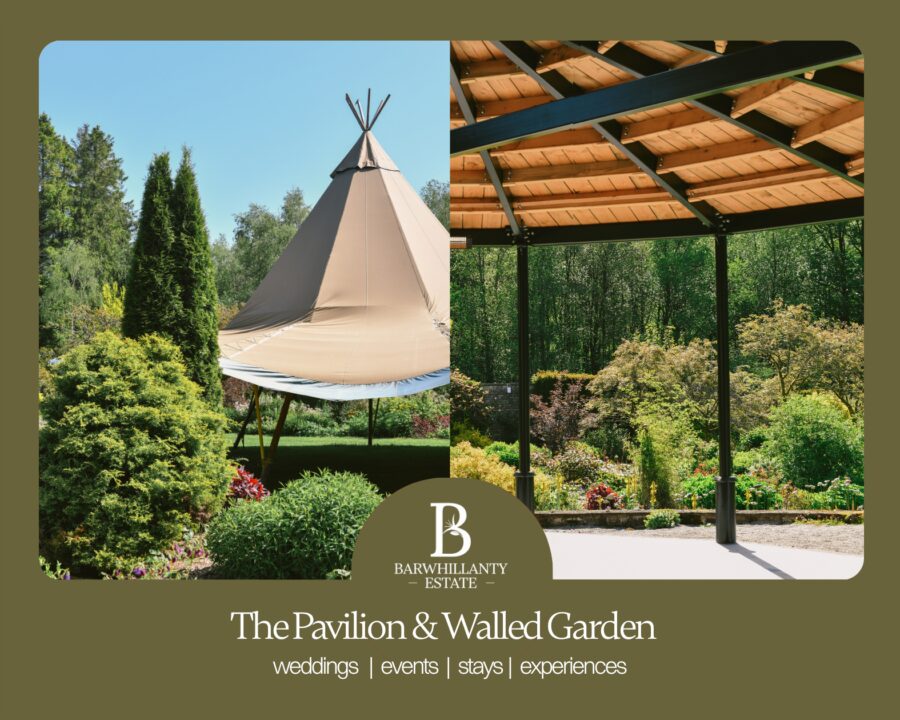 Barwhillanty Estate advertisement. Images of the pavillion and walled garden.