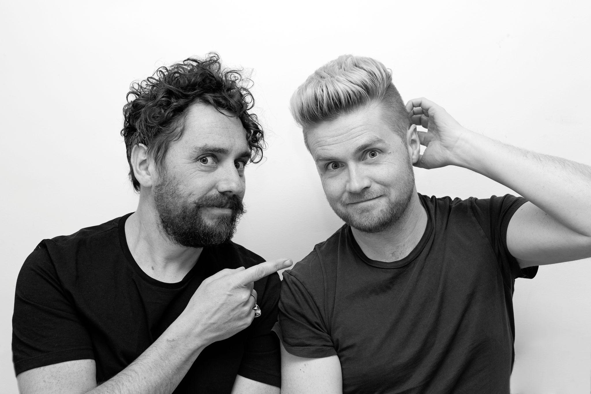 Black and white headshot of Children's Book Festival authors Greg and Myles, The Brothers McLeod.