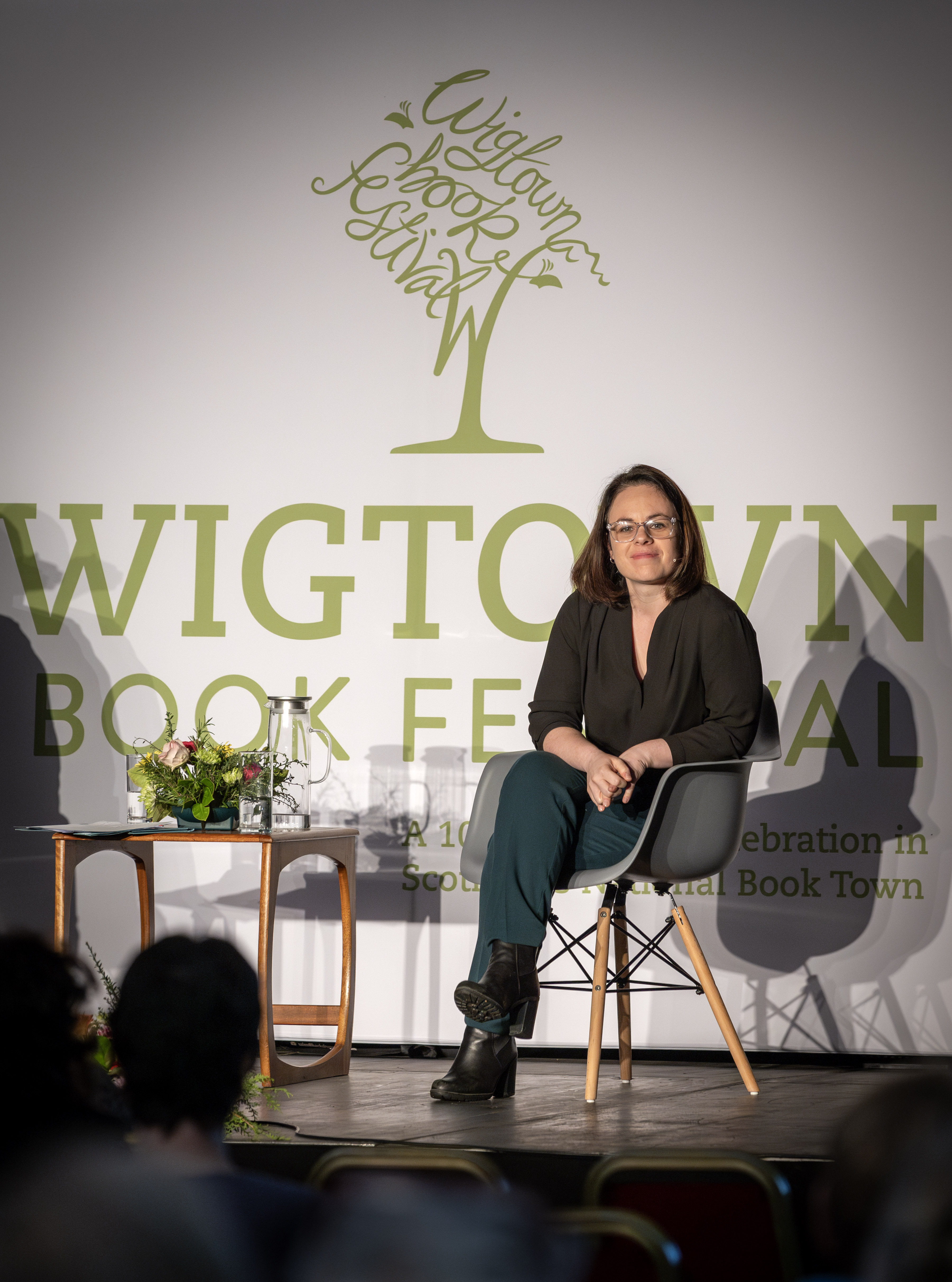 Kate Forbes on stage at Wigtown Book Festival