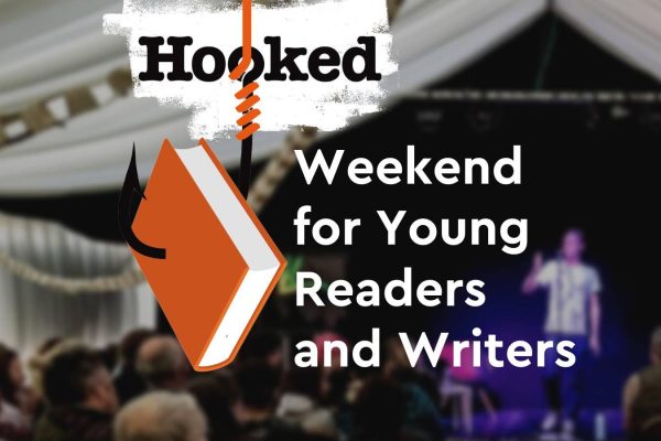Hooked logo overlaying  a Wigtown Book Festival event.