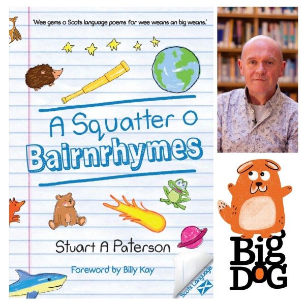 Stuart Paterson and his book 'A Squatter O Bairnrhymes' for a Big Dog Children's Book Festival Event.
